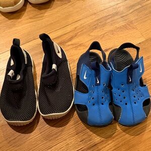Nike Kids Black Slip-Ons and Blue Sandals